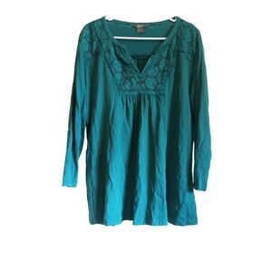 Natural Reflections Women's Teal Long Sleeve Lace Blouse XL